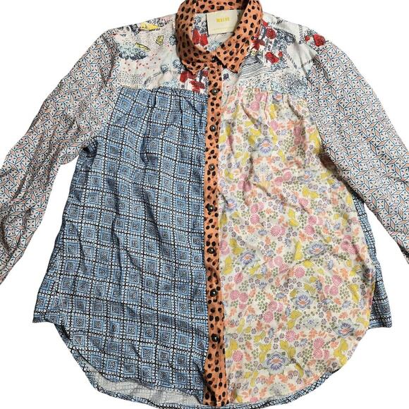 Anthropologie Maeve Bernadette Mixed Print Floral Leaopard Shirt Size XXSP - Picture 2 of 5